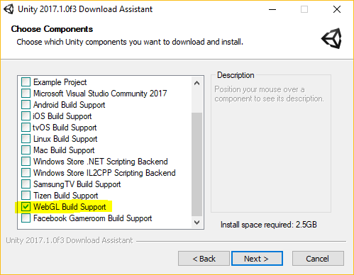 Unity installer option to select